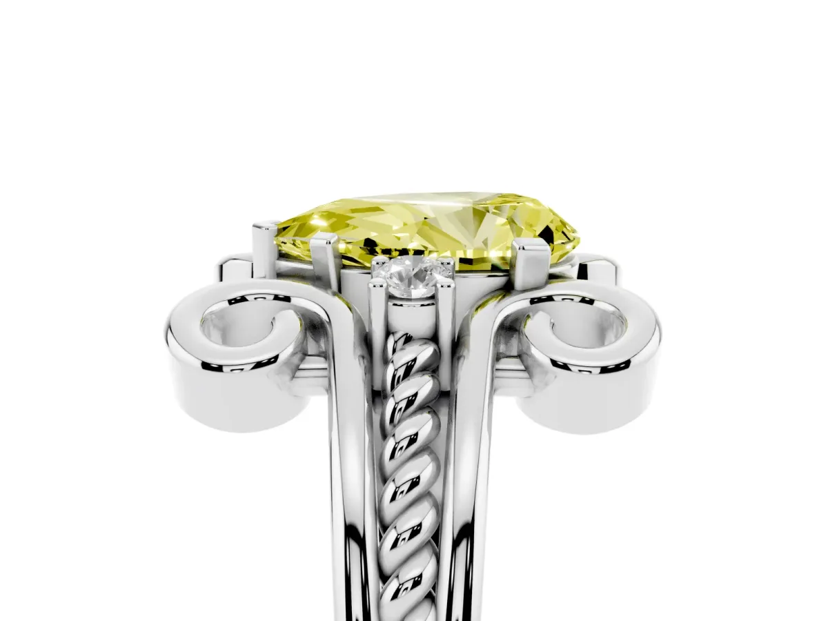 Fancy Yellow Pear Cut Solitaire Twisted Band Scroll Prong Ring Silver
