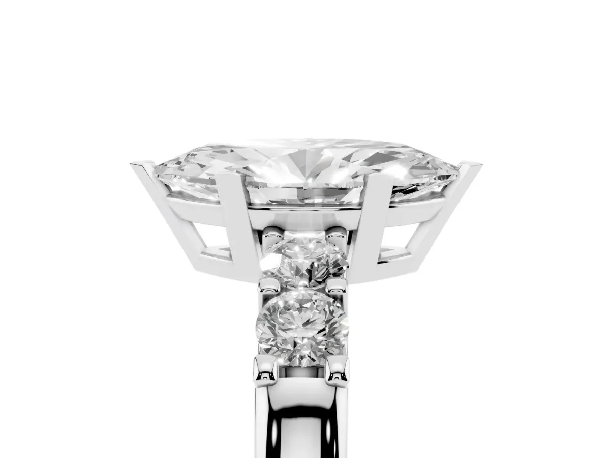 Marquise Cut Brilliant Cut Diamond Five-Stone Prong Set Engagement Ring with Channel Band Platinum