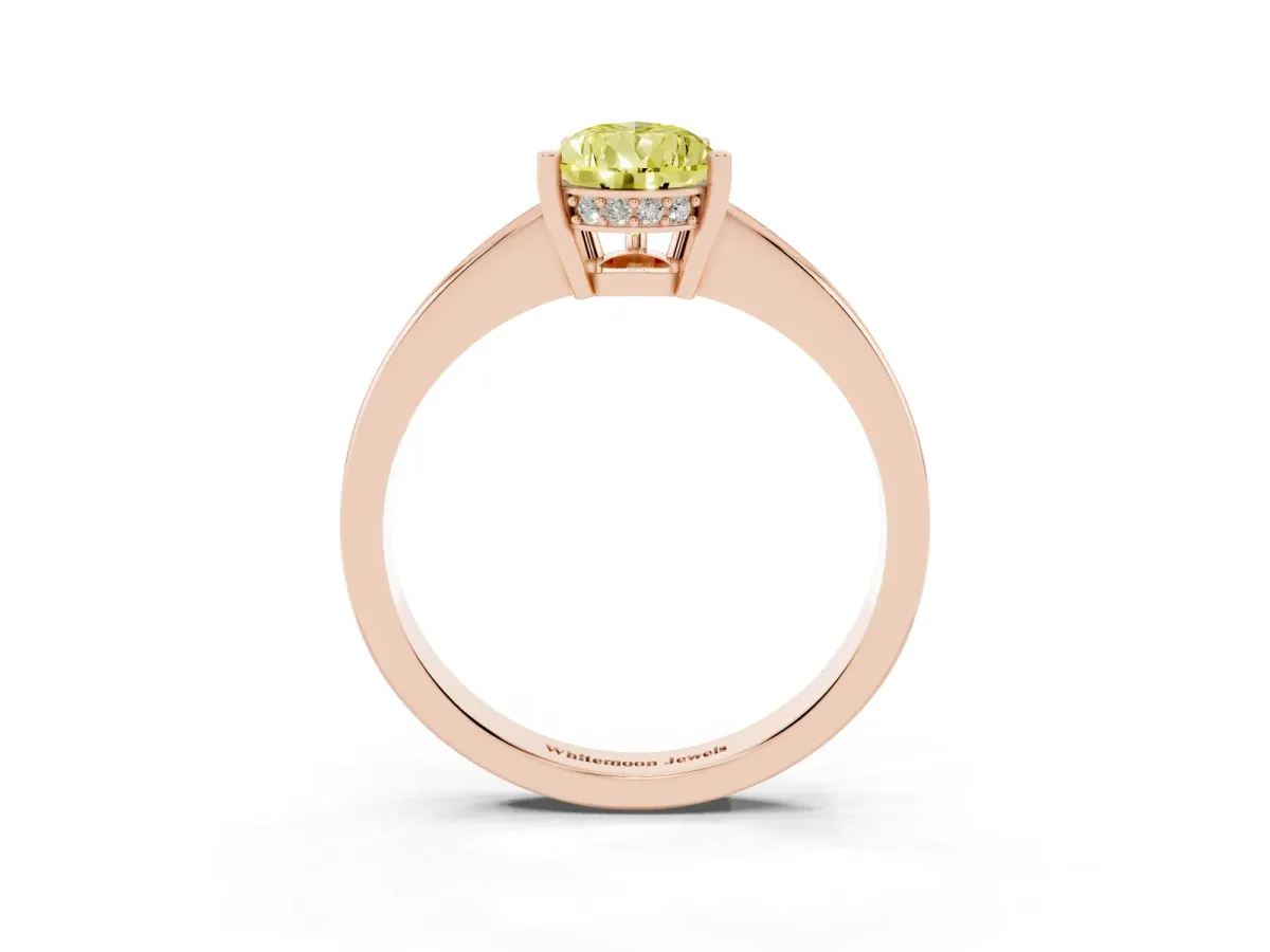 Fancy Yellow Pear Cut Solitaire Pavé Band Prong Setting Ring Rose gold