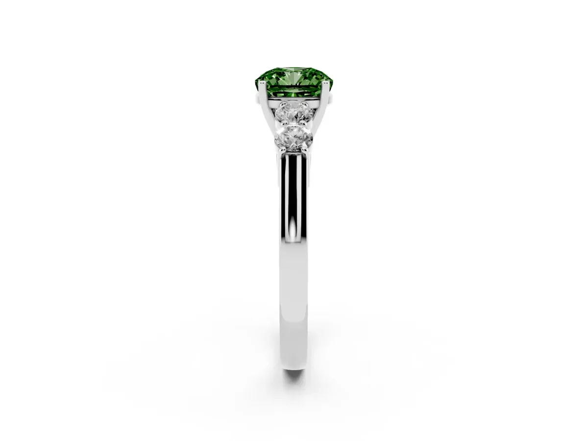 Fancy Green Cushion Cut Cut Diamond Five-Stone Prong Set White Gold Ring Silver