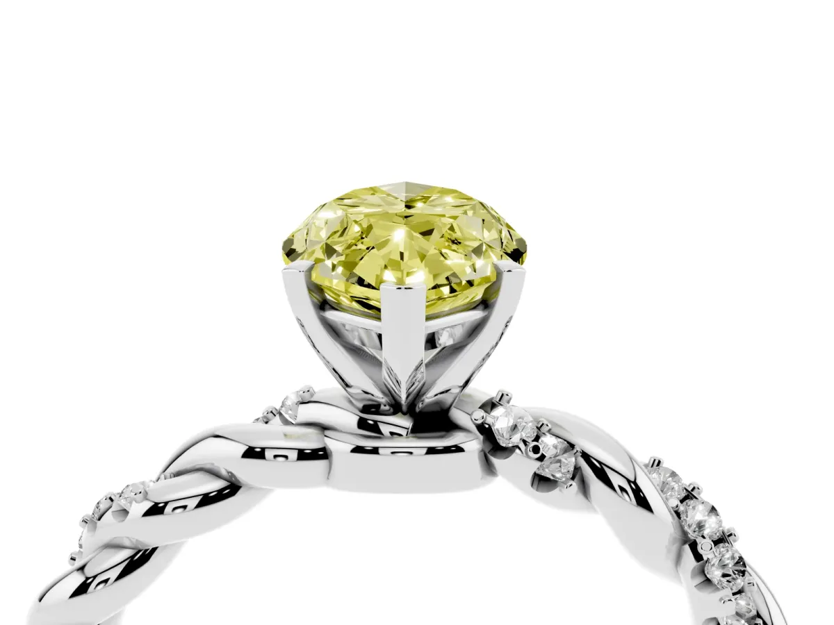 Fancy Yellow Marquise Cut Diamond Solitaire Ring with Twisted Band and Pavé Accents Platinum