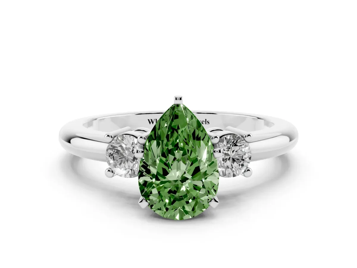 Fancy Green Three-Stone Pear Cut Cut Diamond Solitaire with Prong Setting and Classic Band Silver