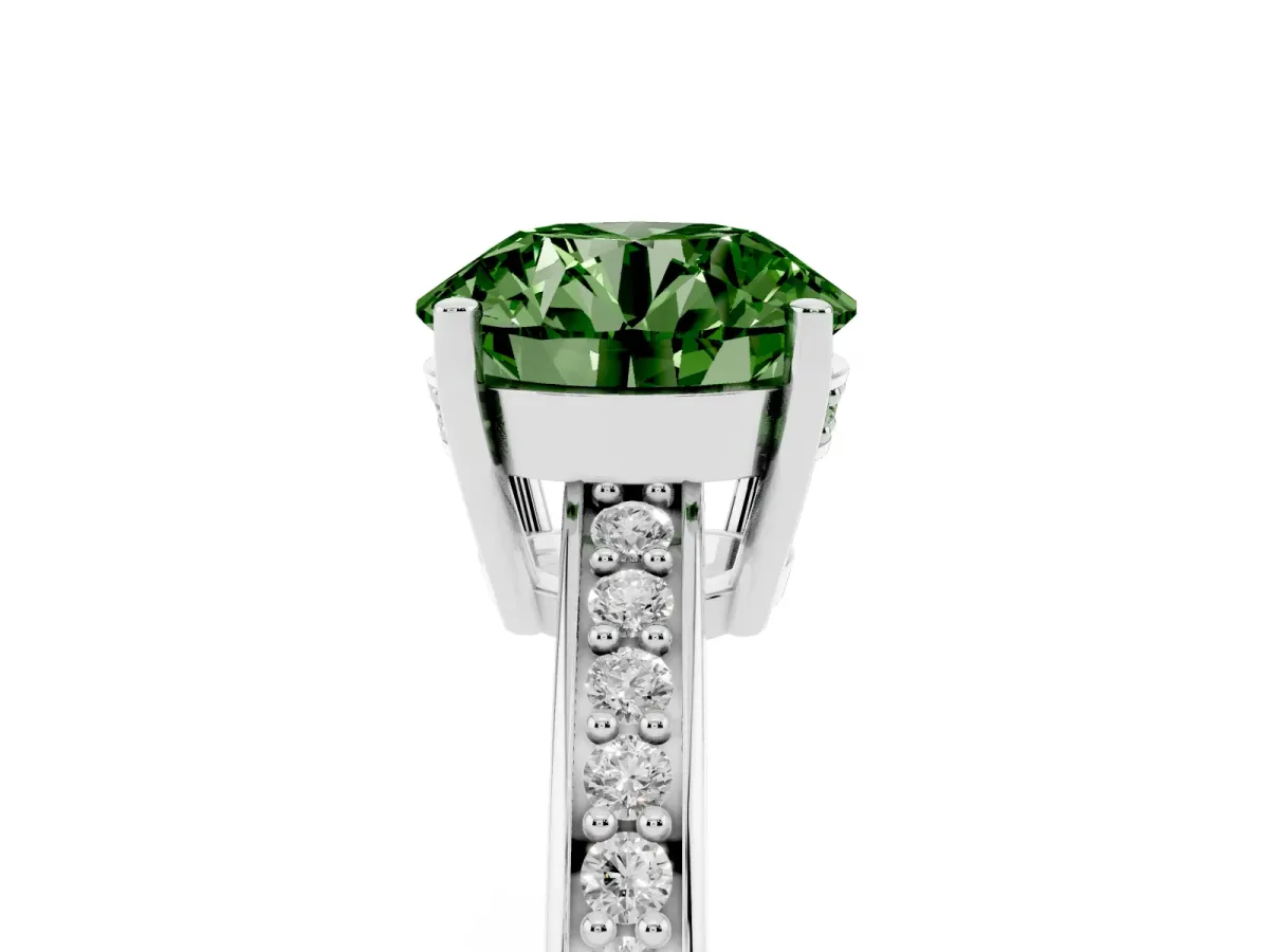 Fancy Green Round Cut Solitaire Pavé Band Prong Setting Ring Silver