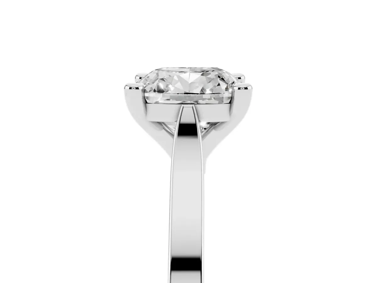 Cushion Cut Solitaire Diamond Ring with Four-Prong Setting and Tapered Band Silver