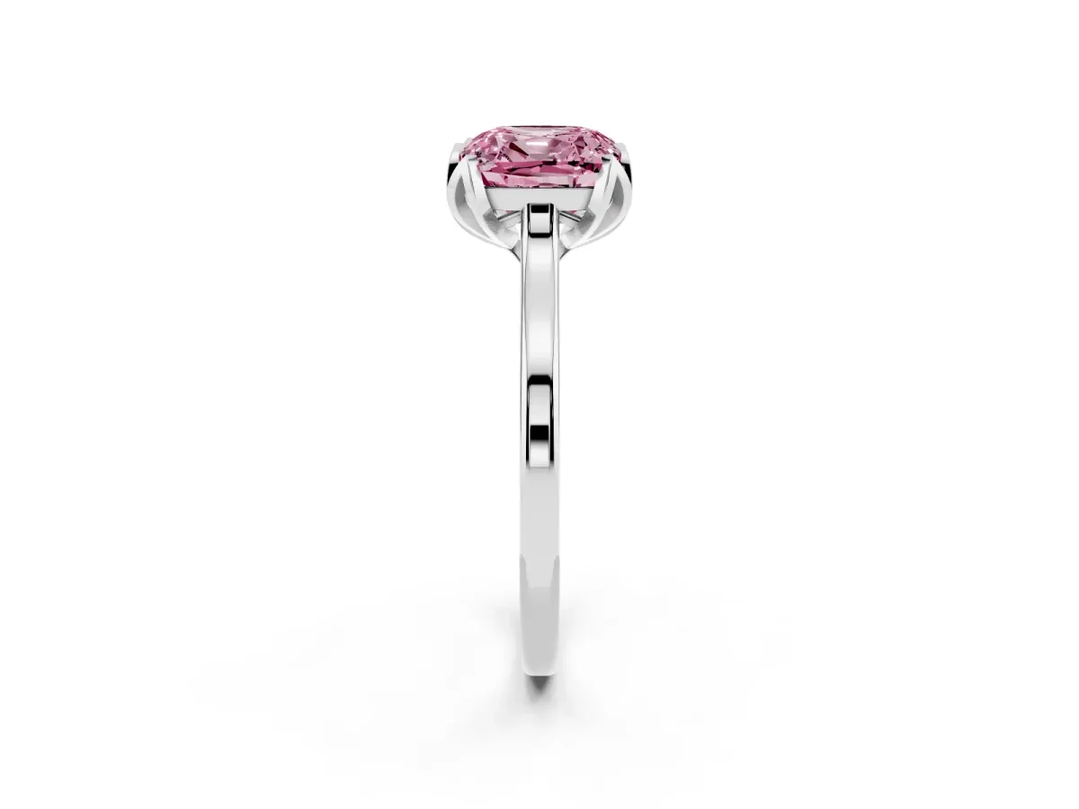 Fancy Pink Cushion Cut Diamond Solitaire Ring with Flower Prong Setting and Classic Band Silver