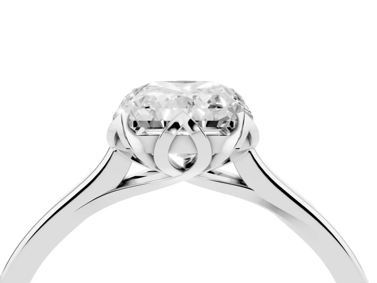 Radiant Cut Diamond Solitaire Ring with Flower Prong Setting and Classic Band Silver
