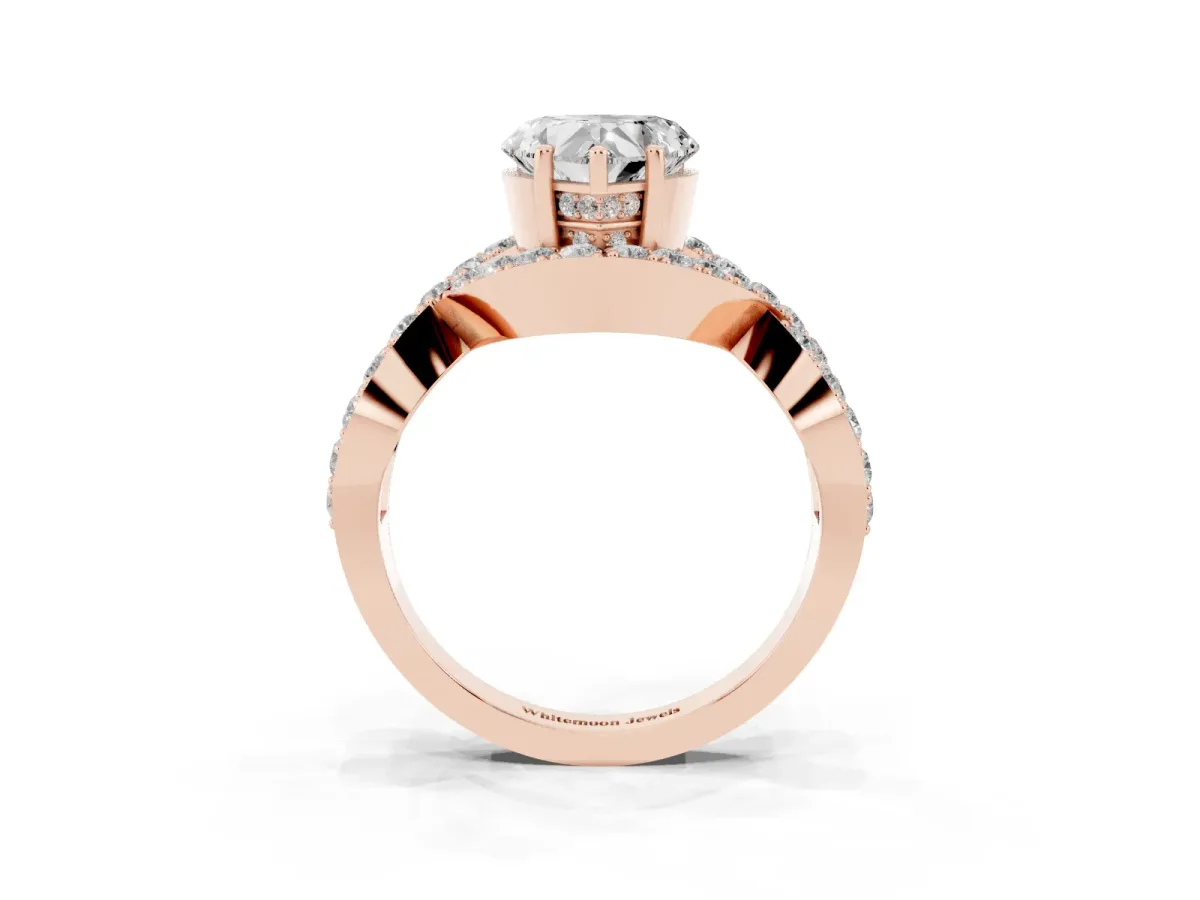 Heart Cut Solitaire Twist Band Pavé Diamond Engagement Ring Rose gold