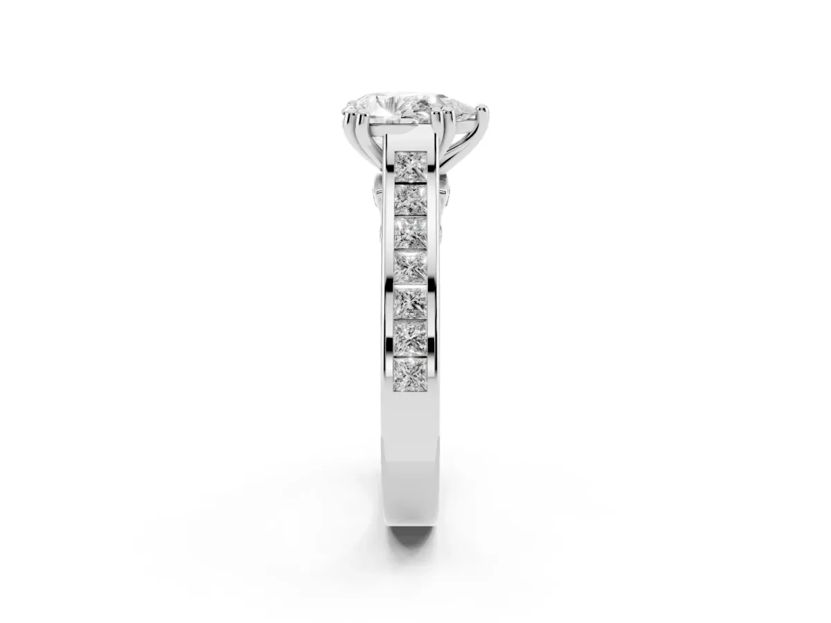 Pear Cut Cut Channel Set Solitaire Engagement Ring with Prong Setting Silver