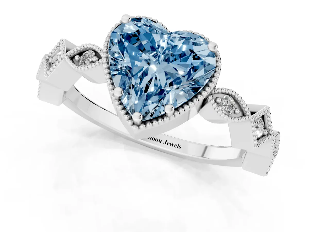 Fancy Blue Heart Cut Milgrain Marquise Diamond Twist Band Ring Silver
