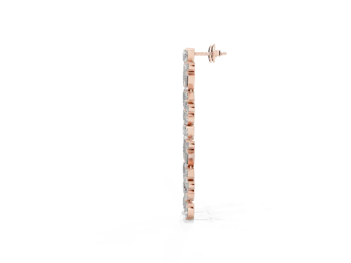 Pear, Emerald, and Round Diamond Linear Drop Earrings Rose gold