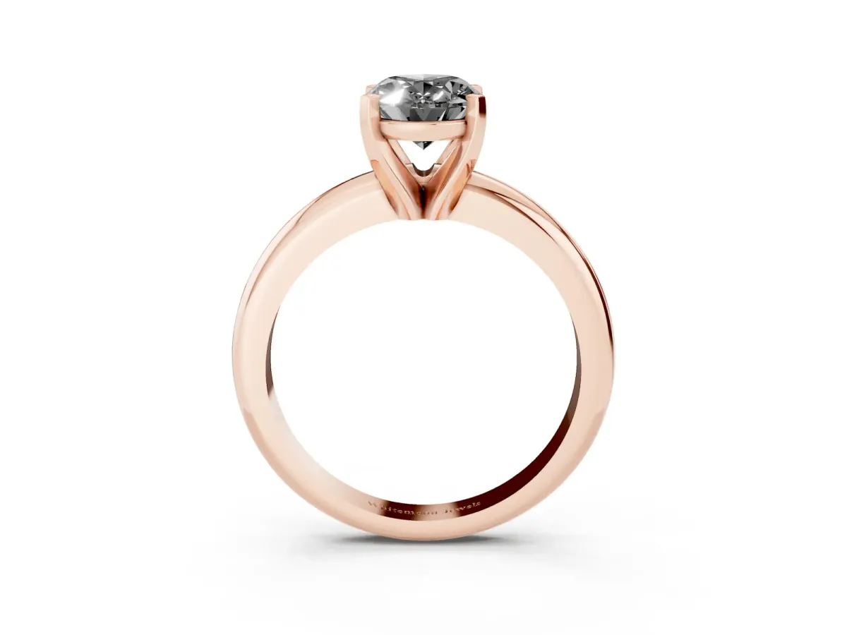 Fancy Black Oval Cut Diamond Solitaire Engagement Ring with Round Band and Four-Prong Setting Rose gold