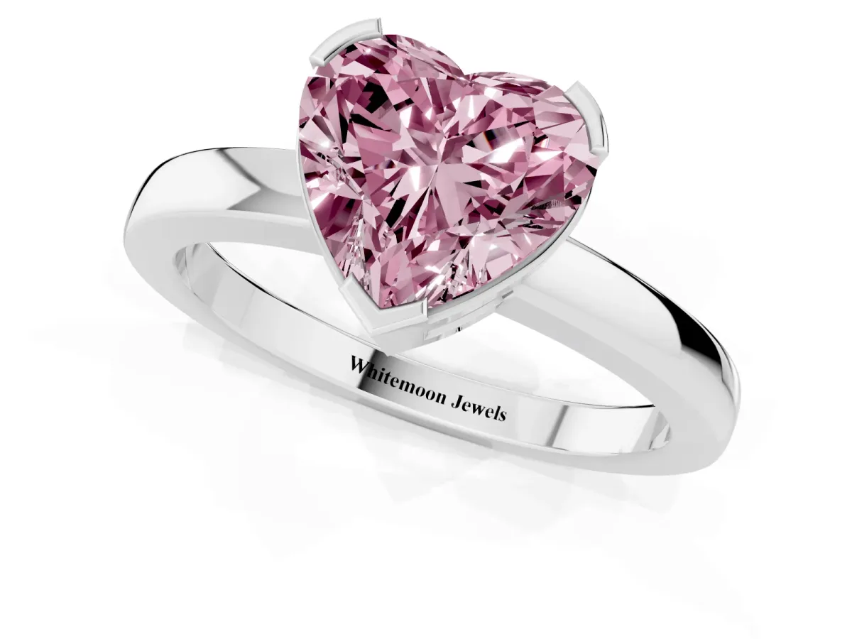 Fancy Pink Heart Cut Cut Solitaire Ring with Four-Prong Setting and Classic Band Silver