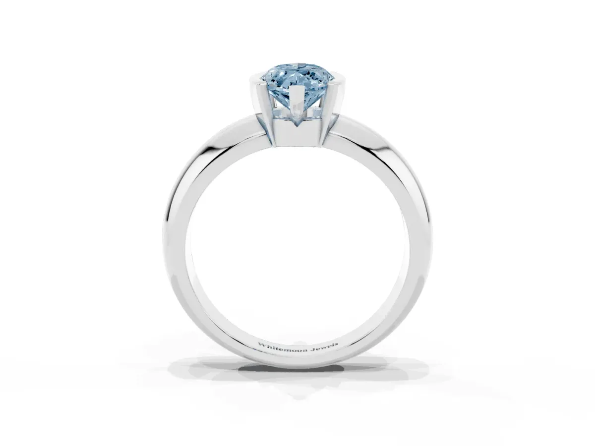Fancy Blue Marquise Cut Solitaire Tension Set Diamond Ring with Wide Band Silver
