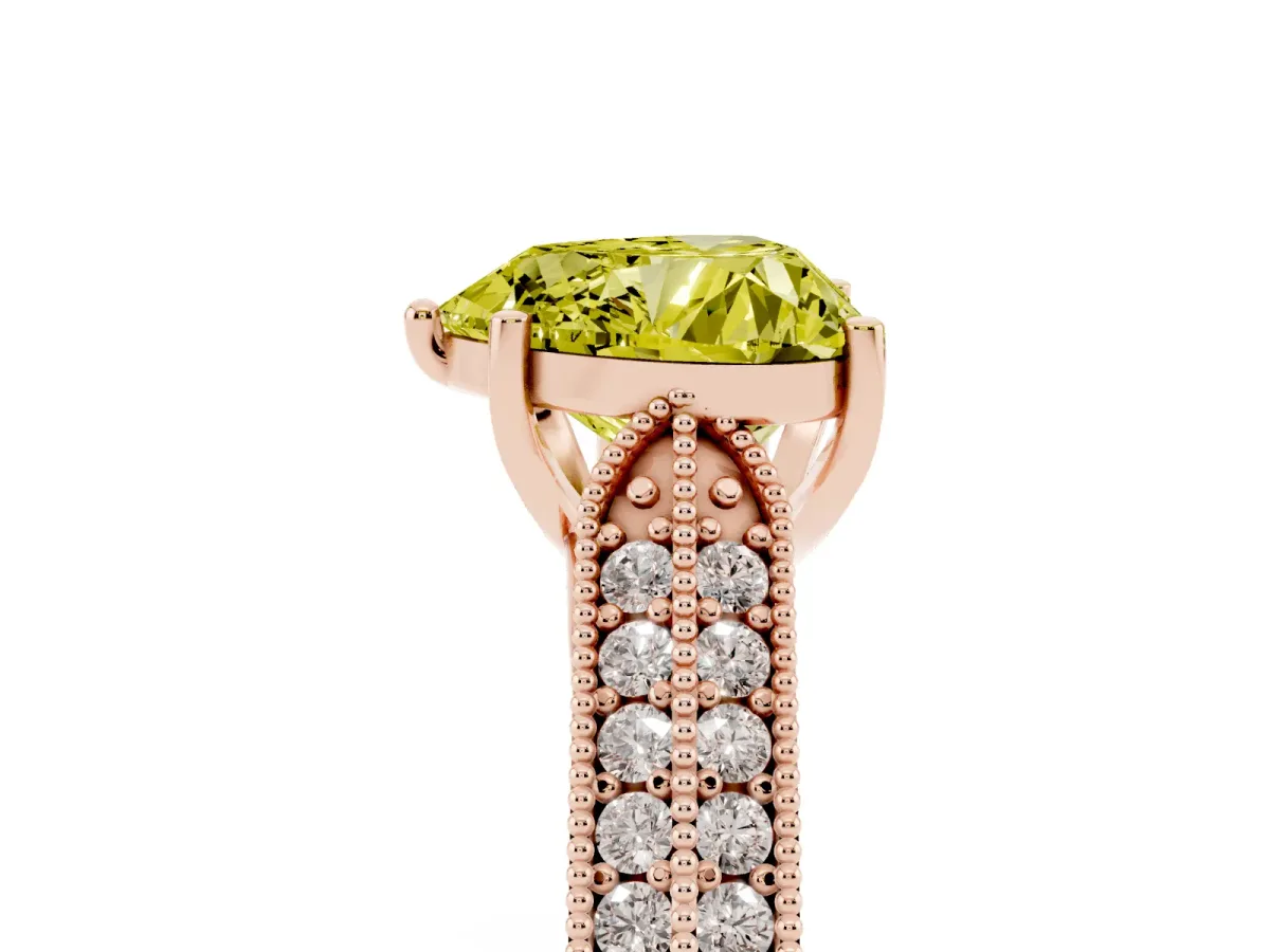 Fancy Yellow Heart Cut Cut Pave Split Shank Engagement Ring with Four-Prong Setting Rose gold