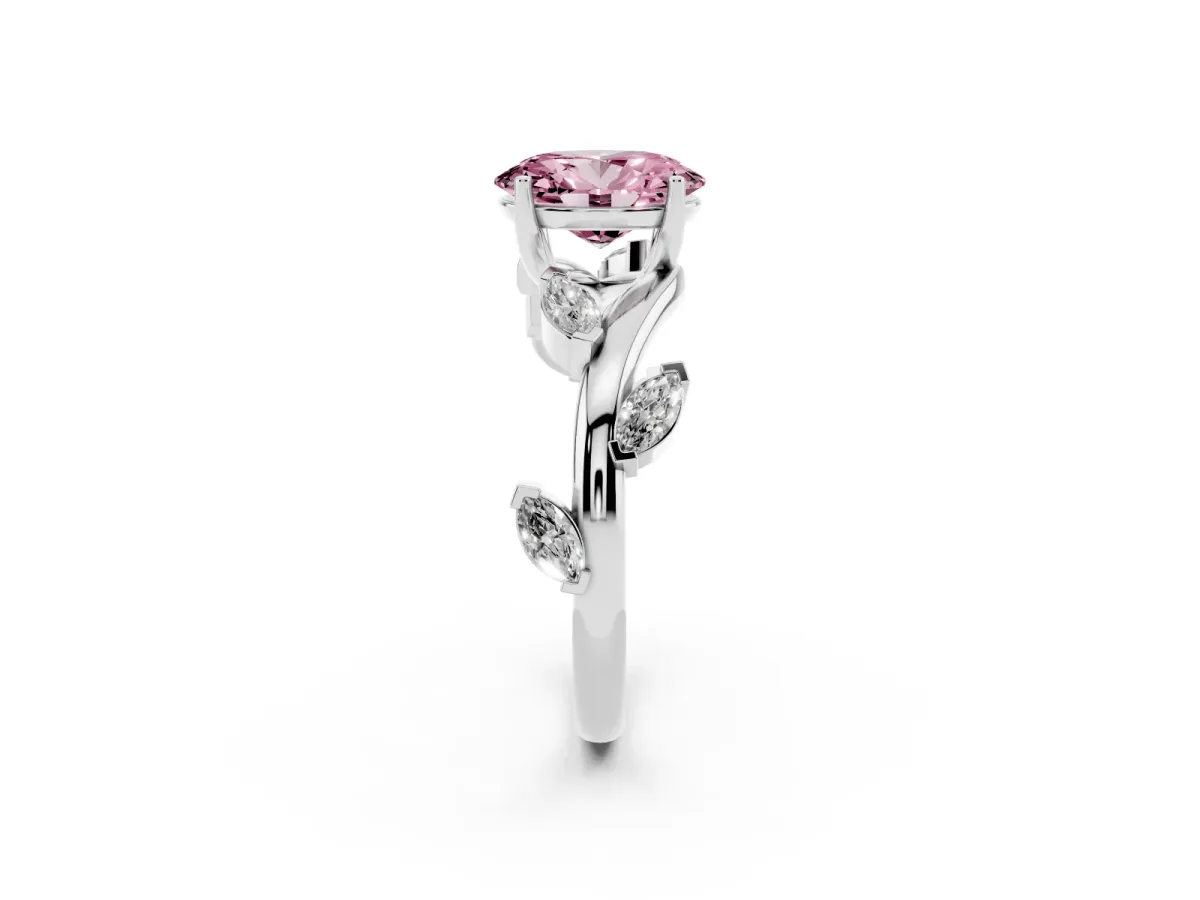 Fancy Pink Oval Cut Solitaire Twisted Band Marquise Accent Prong Setting Ring Silver