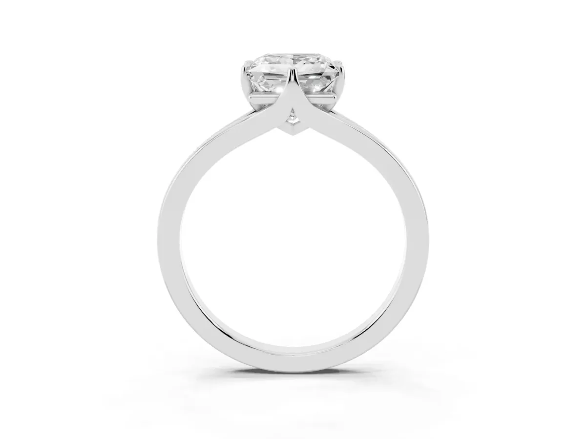 Princess Cut Solitaire Diamond Ring with Six-Prong Setting and Tapered Band Silver