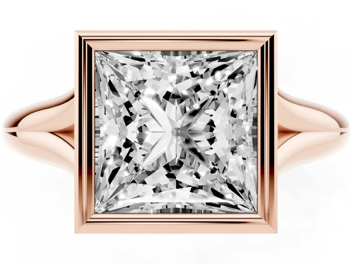Bezel Set Princess Cut Solitaire Diamond Ring with Smooth Band Rose gold