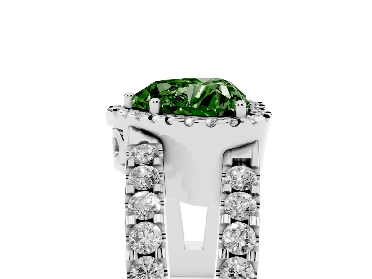 Fancy Green Heart Cut Cut Halo Split Shank Diamond Ring with Four-Prong Setting Silver