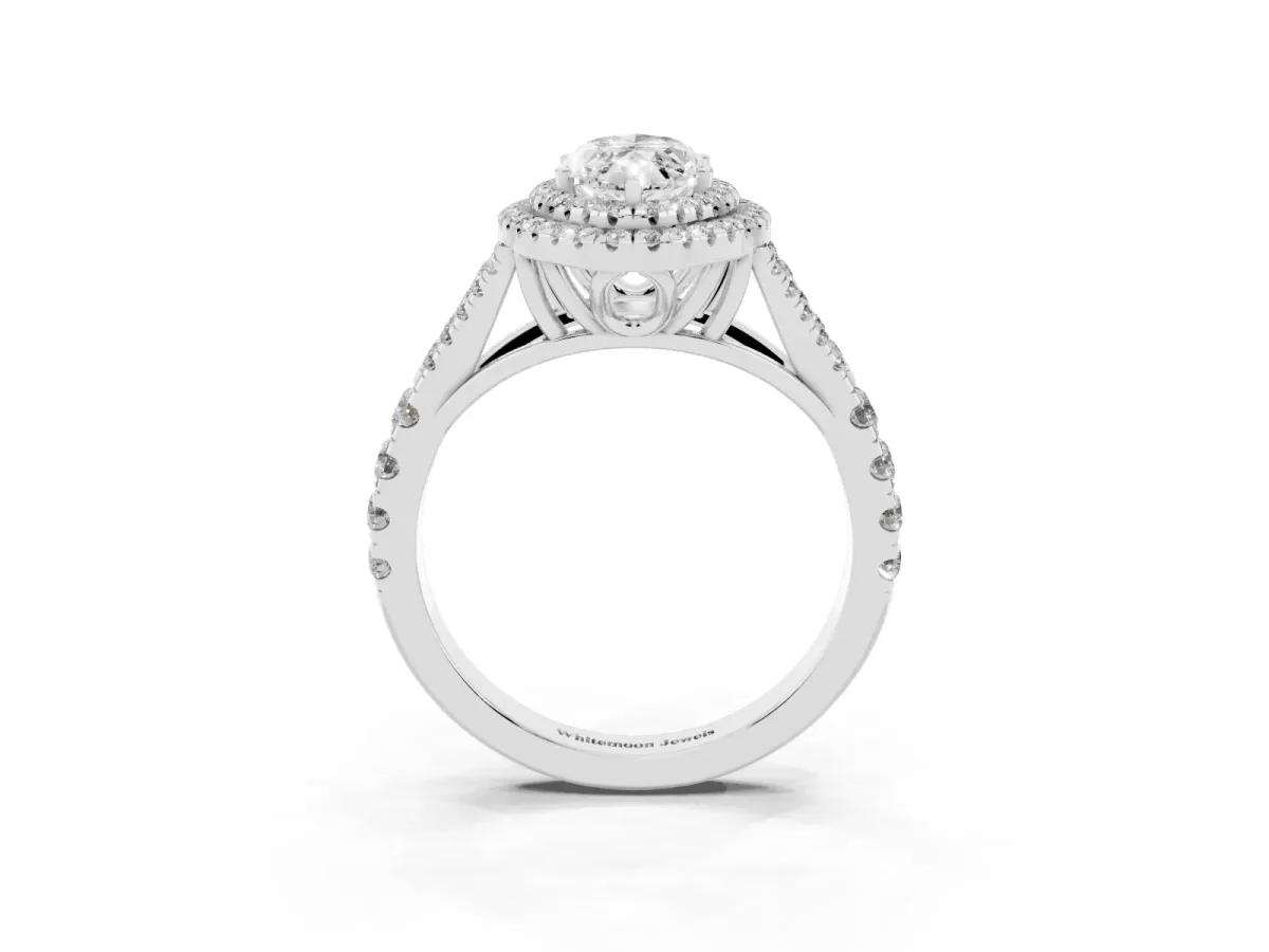 Marquise Cut Diamond Pavé Split Shank Double Halo Engagement Ring Silver