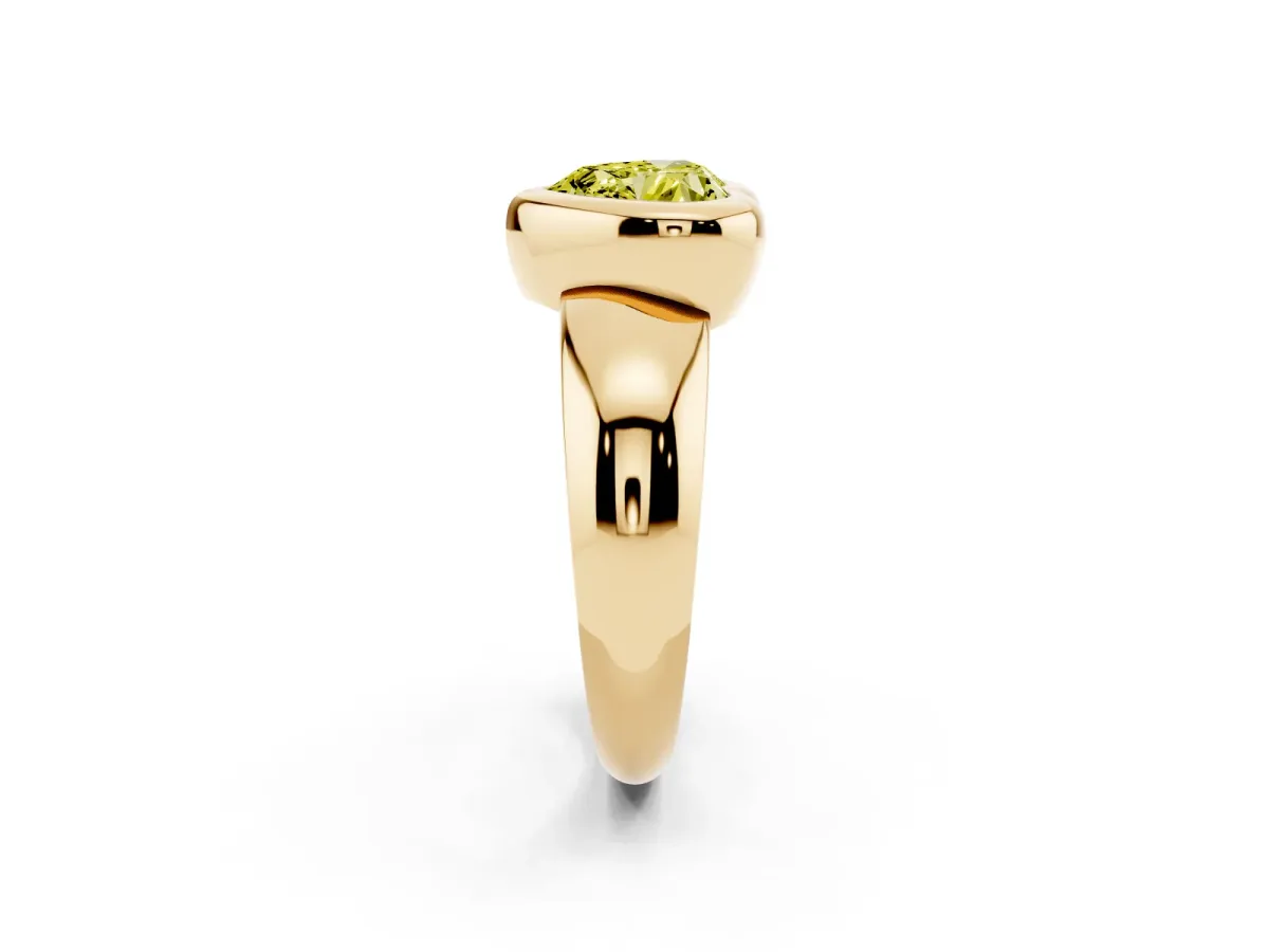 Fancy Yellow Bezel Set Heart Cut Solitaire Ring with Wide Band Yellow gold