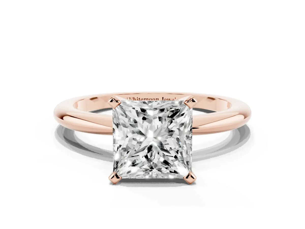 Princess Cut Diamond Solitaire Ring with Prong Setting and Classic Band Rose gold