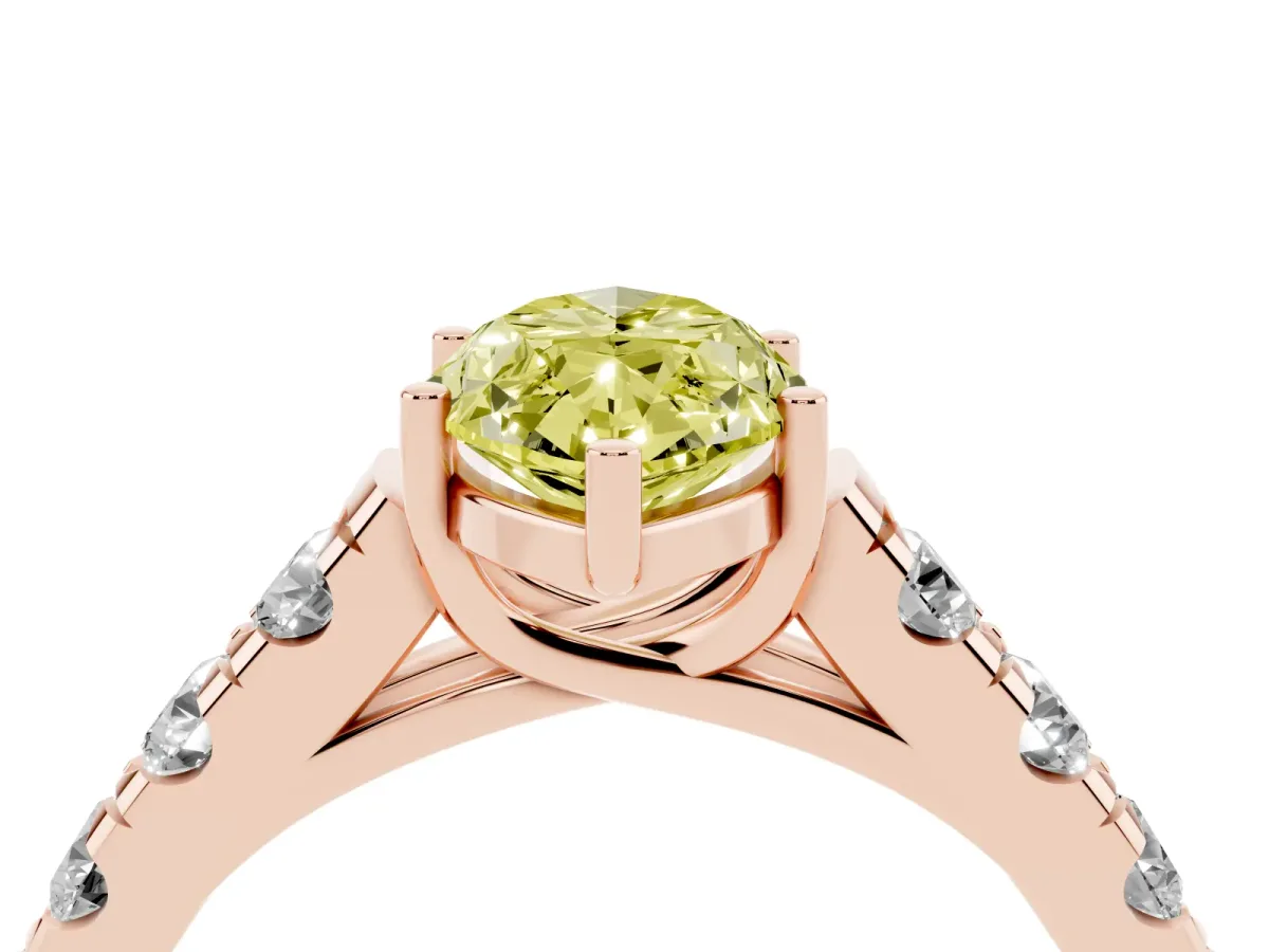 Fancy Yellow Marquise Cut Cut Diamond Solitaire Ring with Micro Pave Band and Prong Setting Rose gold