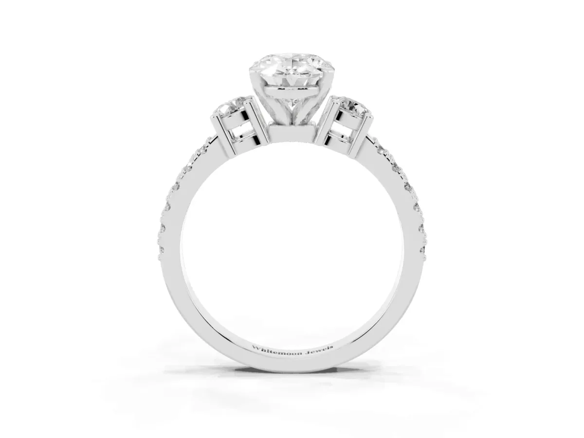 Oval Cut Three-Stone Diamond Pavé Band with Prong Setting Platinum