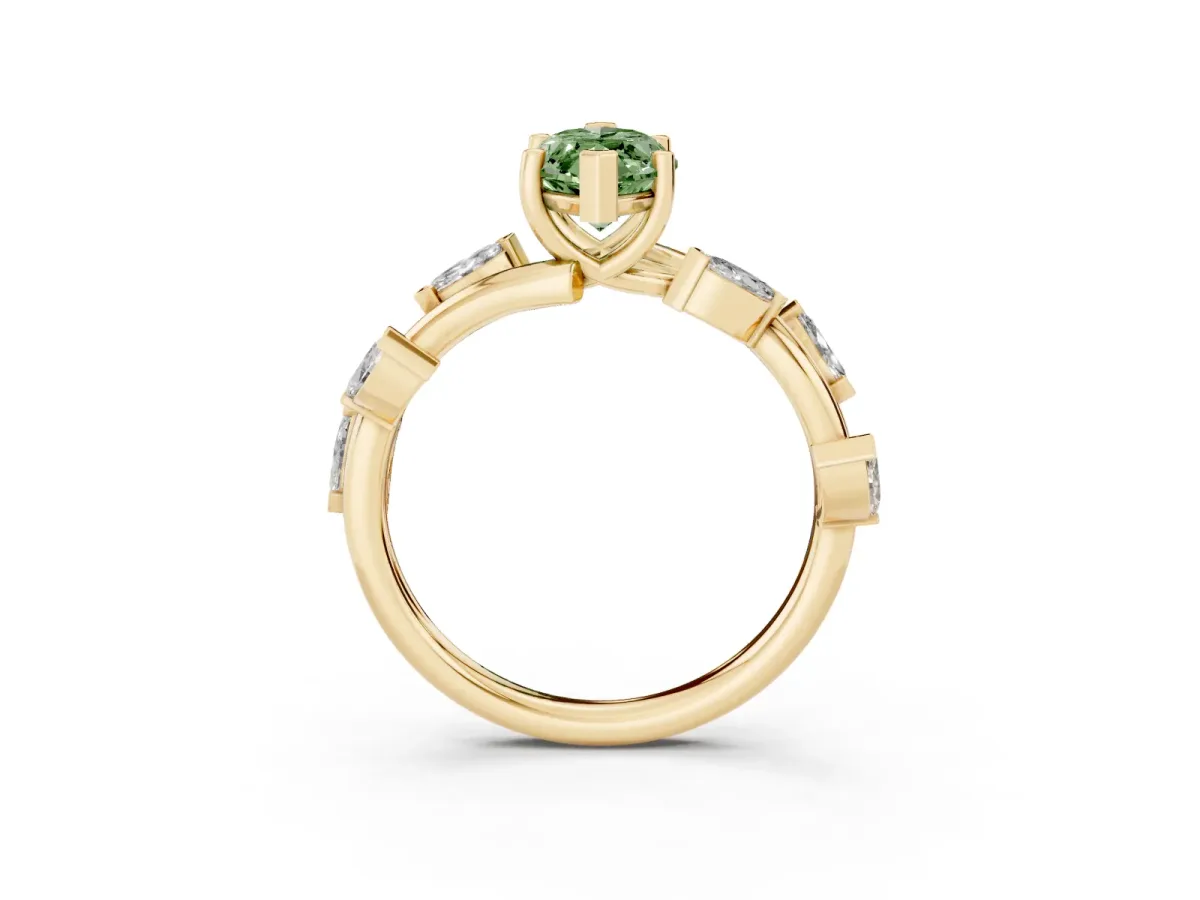 Fancy Green Marquise Cut Solitaire Twisted Band Marquise Accent Prong Setting Ring Yellow gold