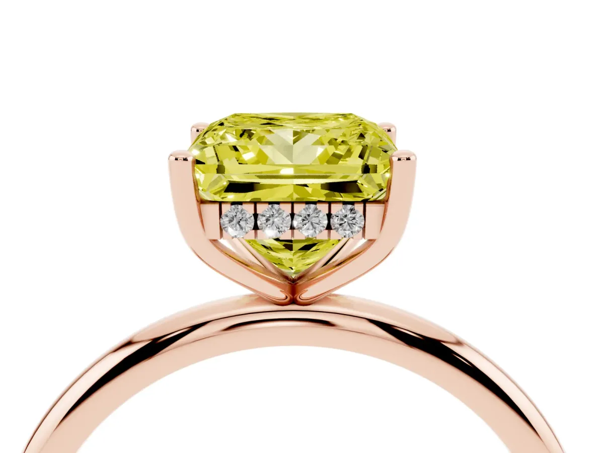 Fancy Yellow Princess Cut Cut Solitaire Engagement Ring with Four-Prong Setting and Classic Band Rose gold