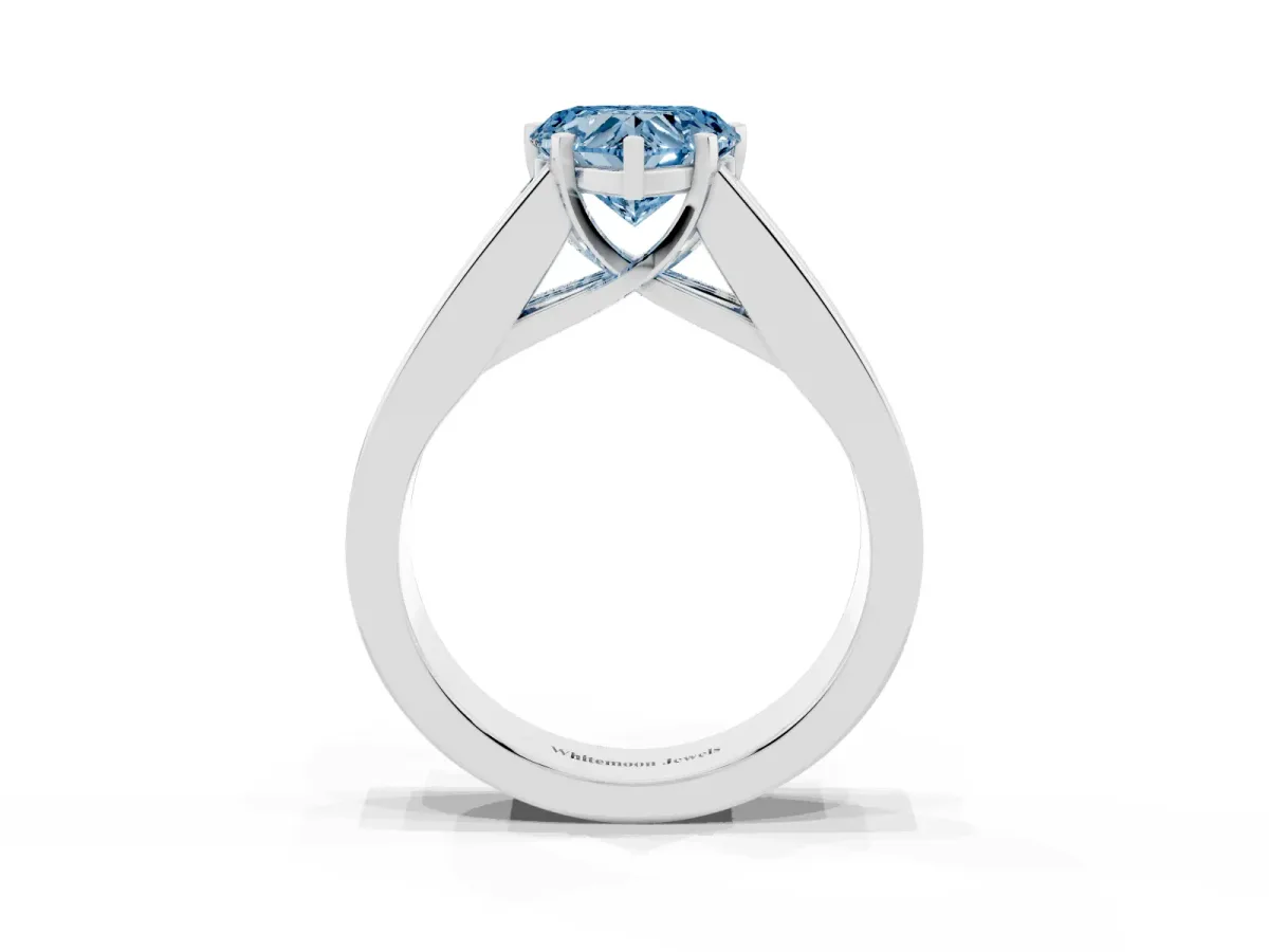 Fancy Blue Heart Cut Cut Channel Set Solitaire Ring with Four-Prong Setting Silver