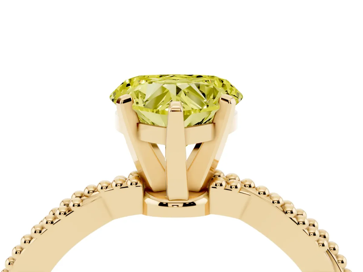 Fancy Yellow Heart Cut Solitaire Twisted Band with Bead Prong Setting Yellow gold