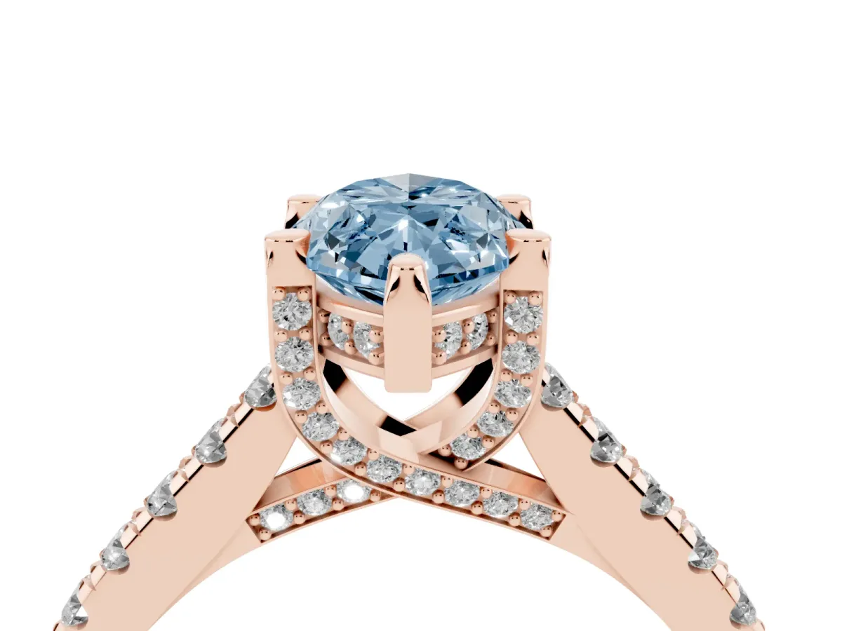 Fancy Blue Marquise Cut Brilliant Diamond Solitaire with Pavé Band and Four-Prong Setting Rose gold