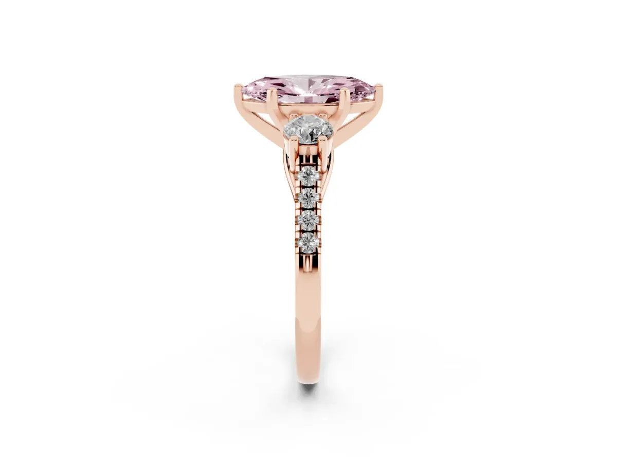 Fancy Pink Three-Stone Marquise Cut Diamond Pavé Band with Four-Prong Setting Rose gold