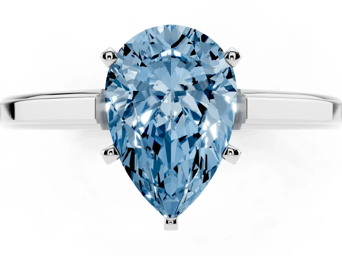 Fancy Blue Pear Cut Solitaire Diamond Ring with Four-Prong Setting and Classic Band White gold