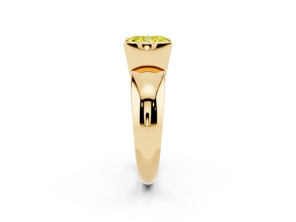 Fancy Yellow Radiant Cut Solitaire Tension Set Diamond Ring with Wide Band Yellow gold