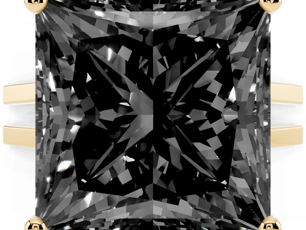 Fancy Black Princess Cut Cut Diamond Solitaire Engagement Ring with Tapered Plain Band and Four-Prong Setting Yellow gold