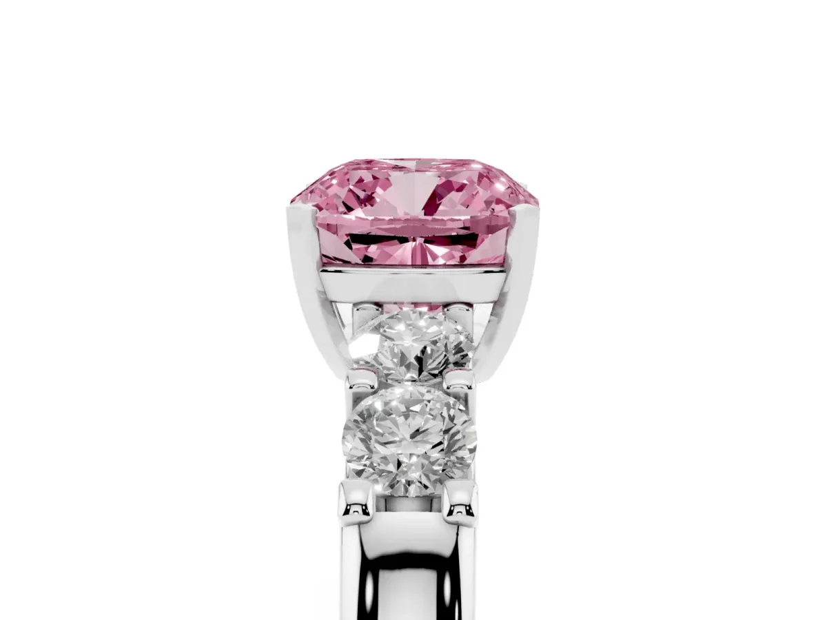 Fancy Pink Cushion Cut Brilliant Cut Diamond Five-Stone Prong Set Engagement Ring with Channel Band White gold