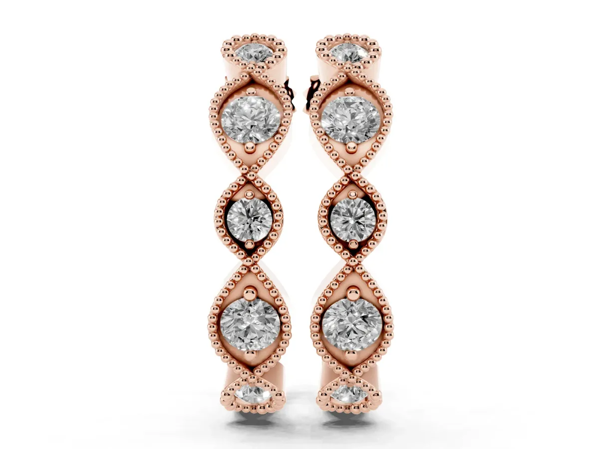 Milgrain Marquise Diamond Hoop Earrings with Bezel Setting Rose gold
