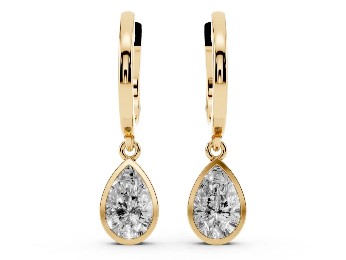 Pear Diamond Framed Huggie Drop Earrings Yellow gold