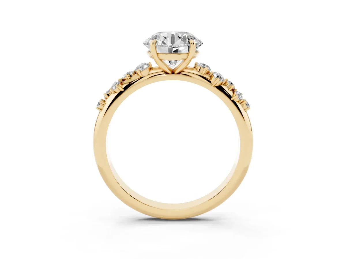 Round Cut Diamond Cluster Prong-Set Solitaire Ring Yellow gold