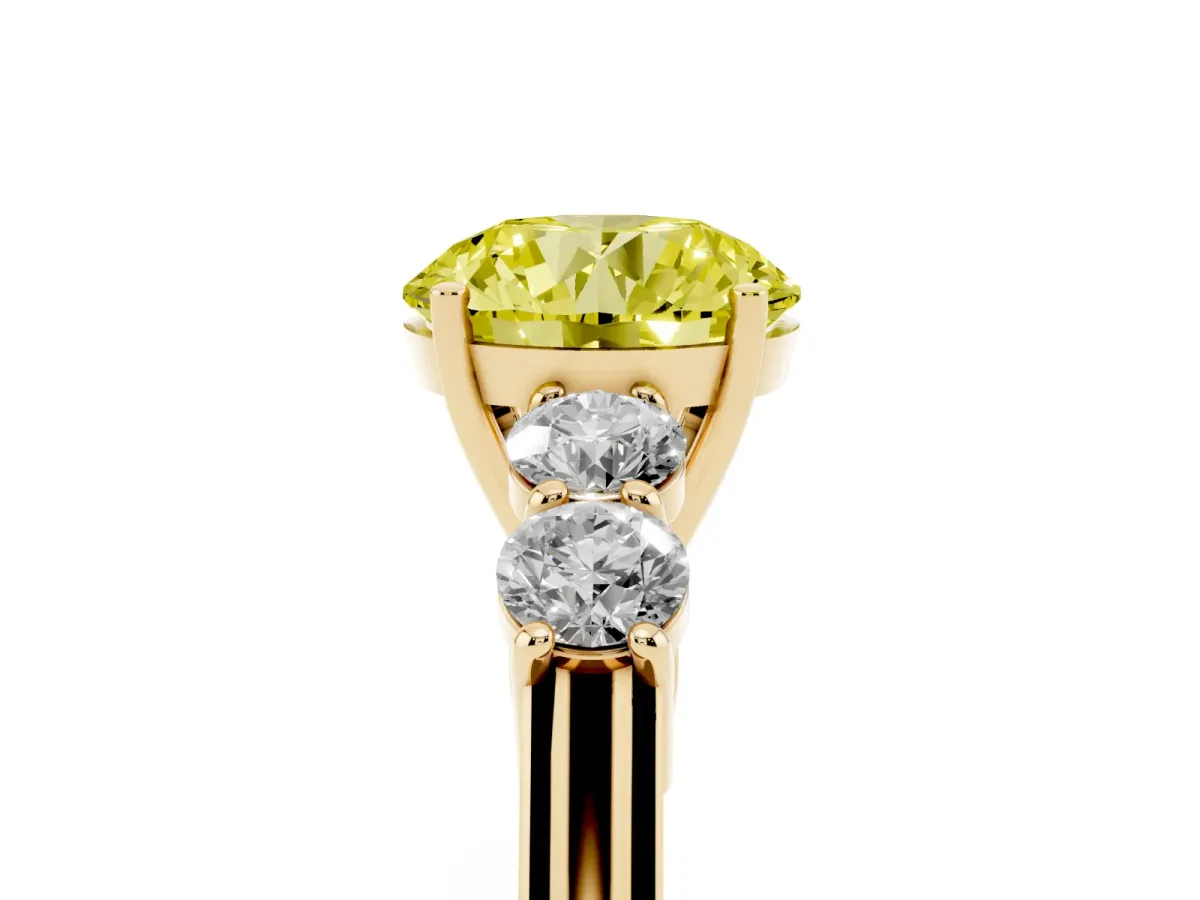 Fancy Yellow Round Cut Cut Diamond Five-Stone Prong Set White Gold Ring Yellow gold