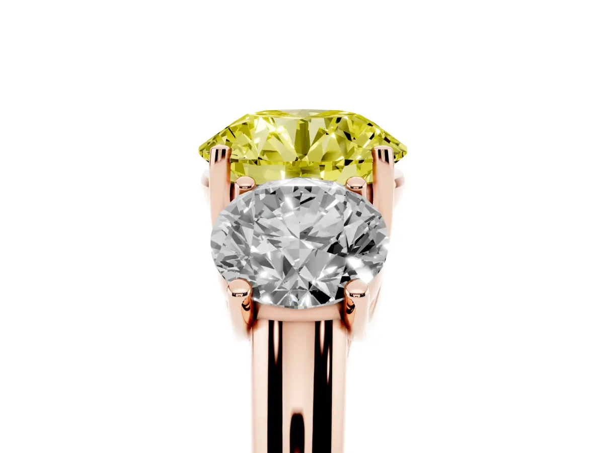 Fancy Yellow Three-Stone Round Cut Diamond Engagement Ring with Prong Setting Rose gold
