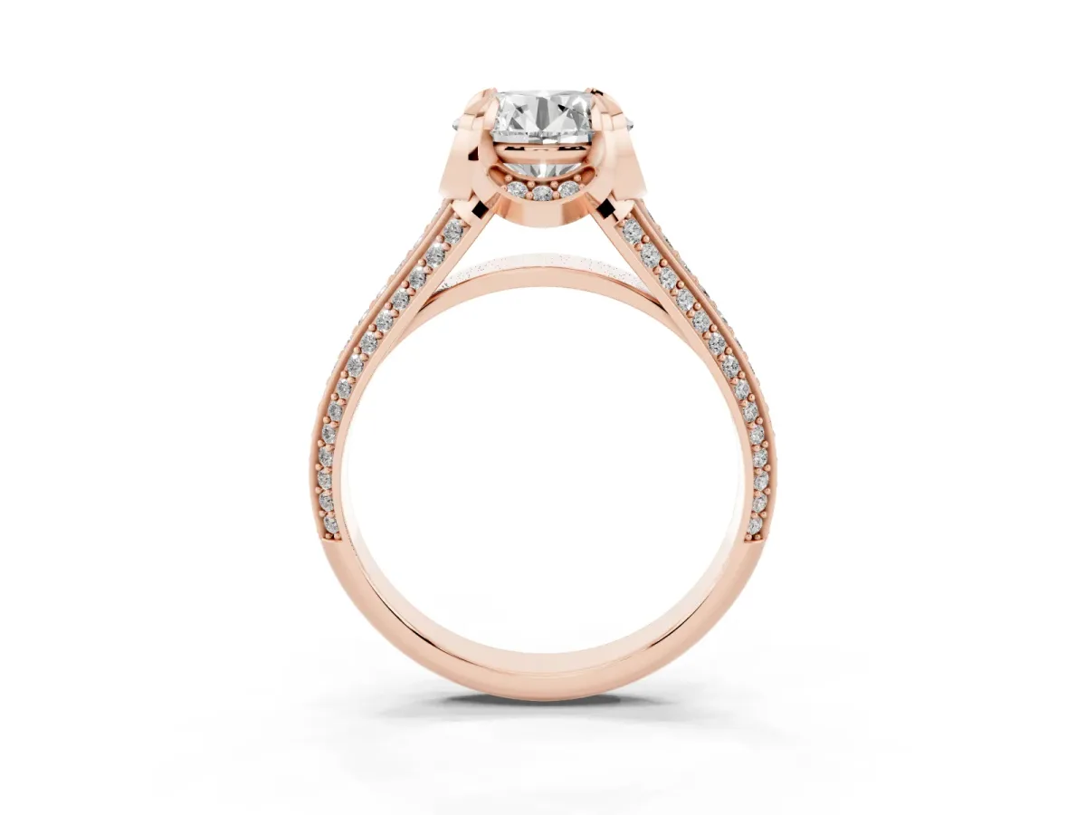 Round Cut Solitaire Pave Split Shank Ring with Four-Prong Setting Rose gold