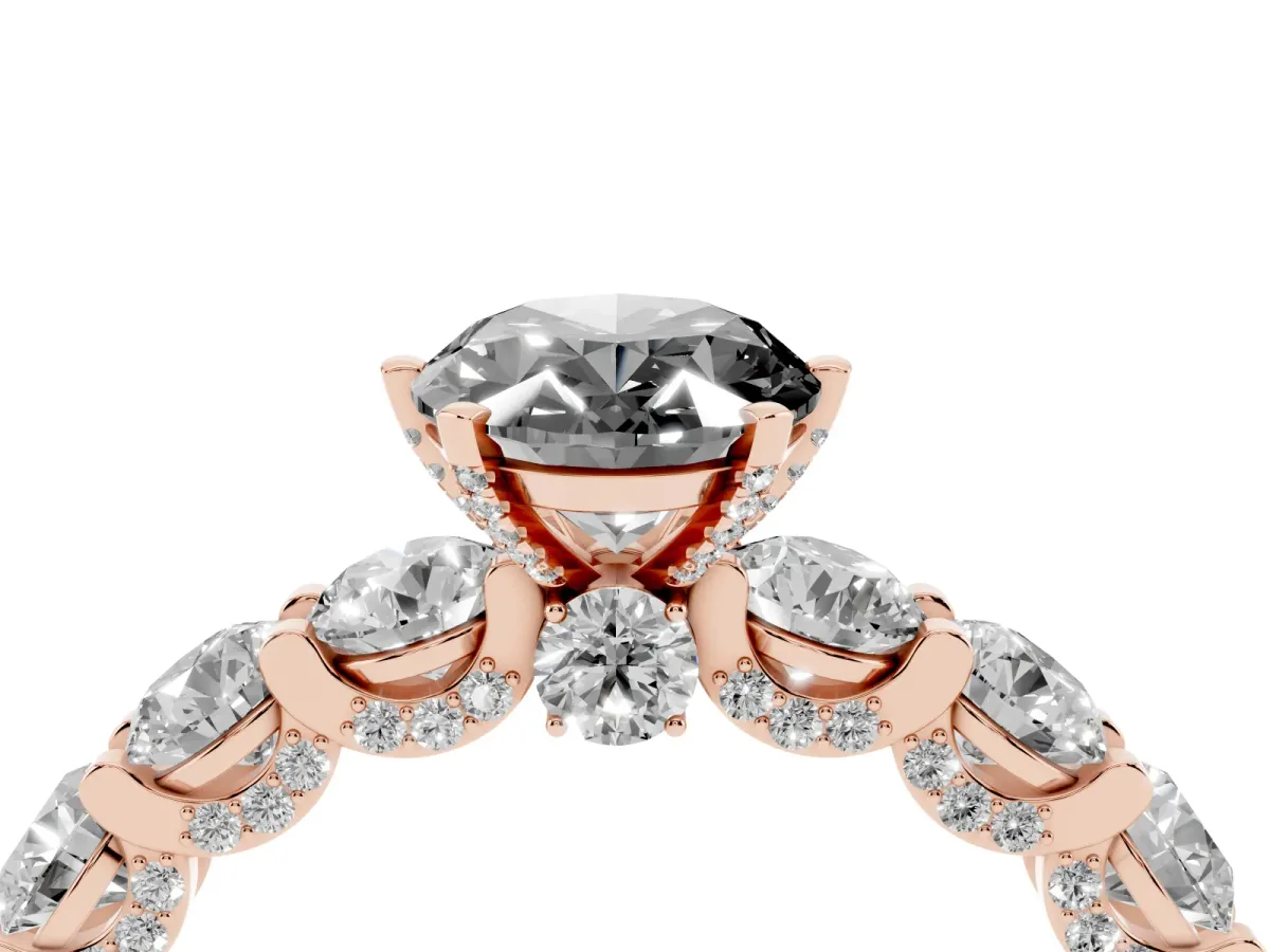 Fancy Black Oval Cut Diamond Side Stone Engagement Ring with Four-Prong Setting Rose gold