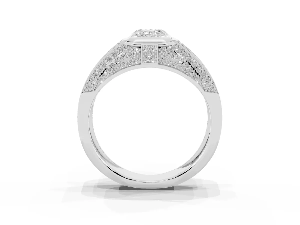 Emerald Cut Diamond Mens Ring with Side Stones Platinum