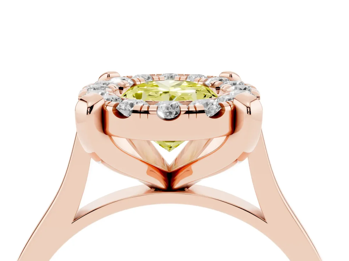 Fancy Yellow Oval Cut Diamond Cluster Halo Solitaire with Four-Prong Setting Rose gold