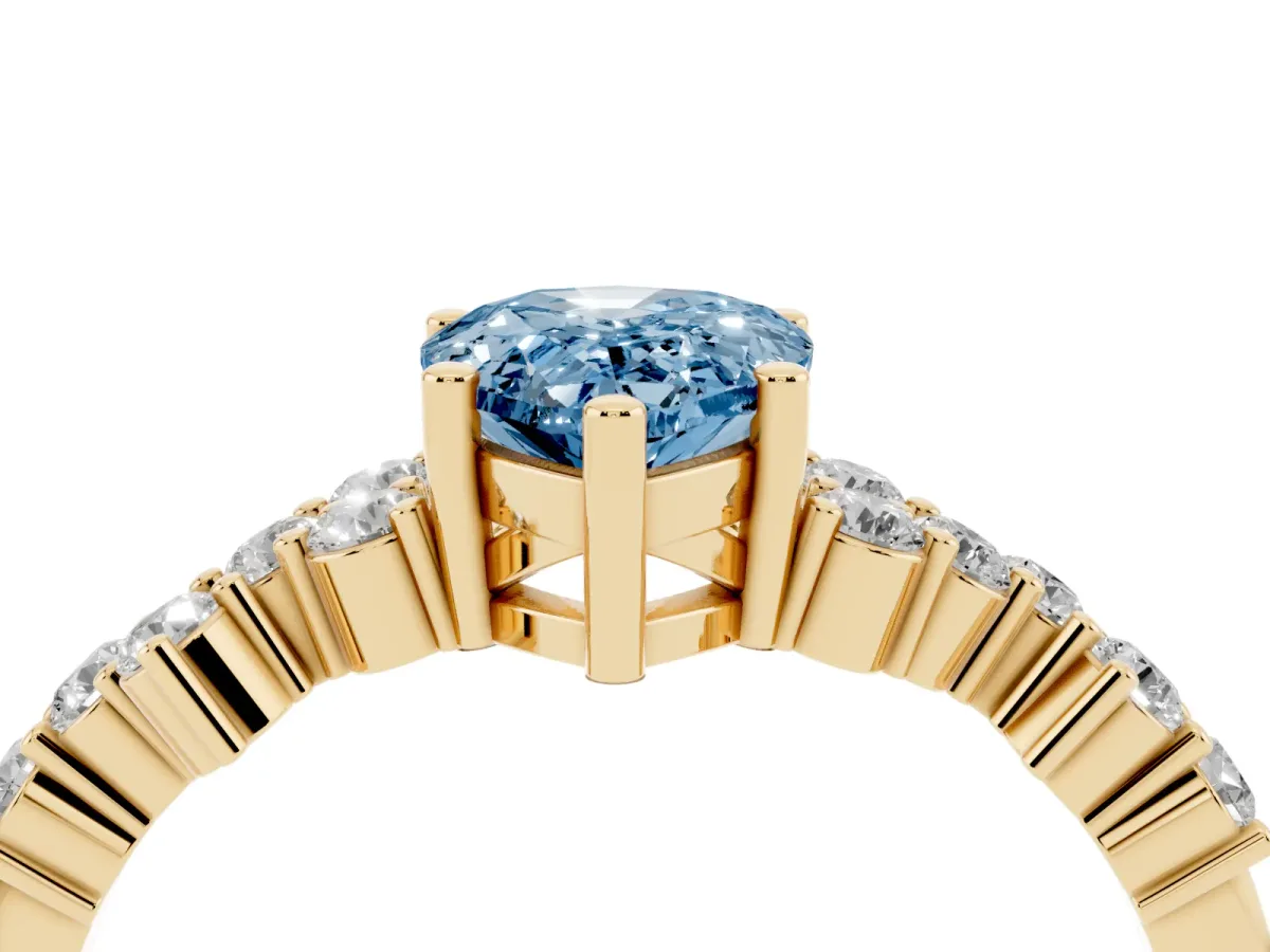 Fancy Blue Pear Cut Diamond Scattered Round Accent Ring with Prong Setting Yellow gold
