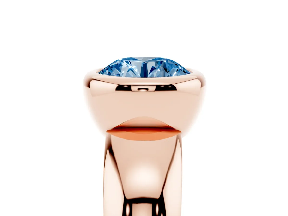 Fancy Blue Bezel Set Round Cut Solitaire Ring with Wide Band Rose gold