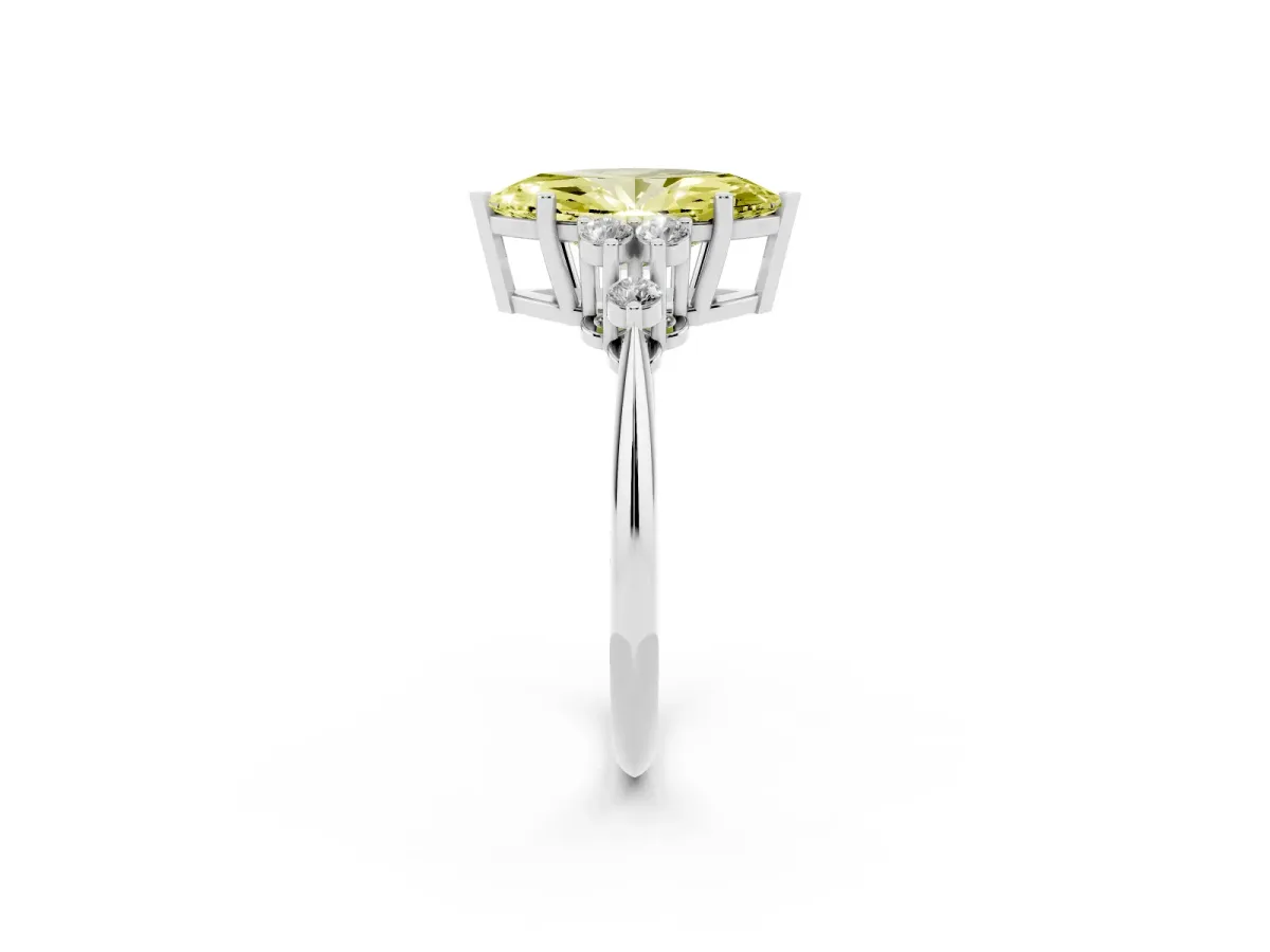 Fancy Yellow Marquise Cut Cut Diamond Cluster Ring with Solitaire Band and Four-Prong Setting Silver