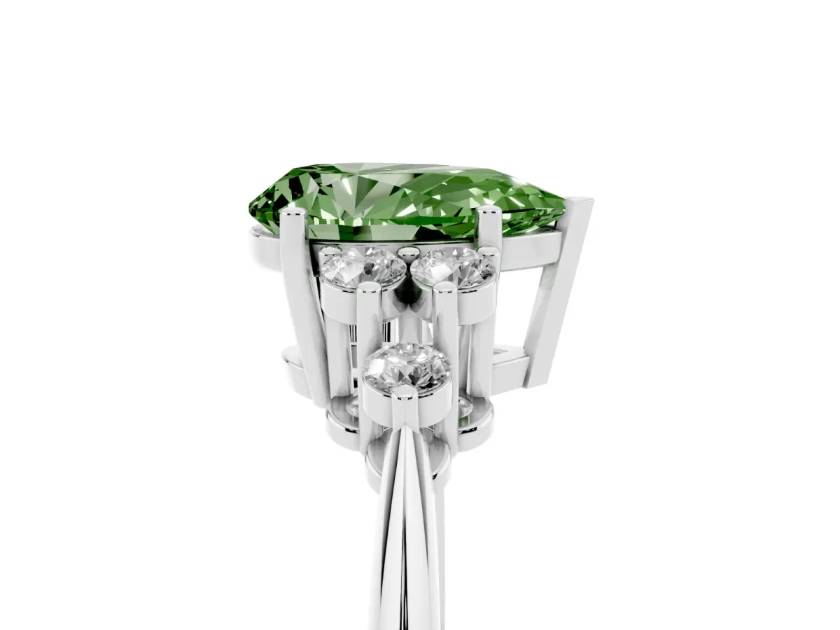 Fancy Green Pear Cut Cut Diamond Cluster Ring with Solitaire Band and Four-Prong Setting Silver